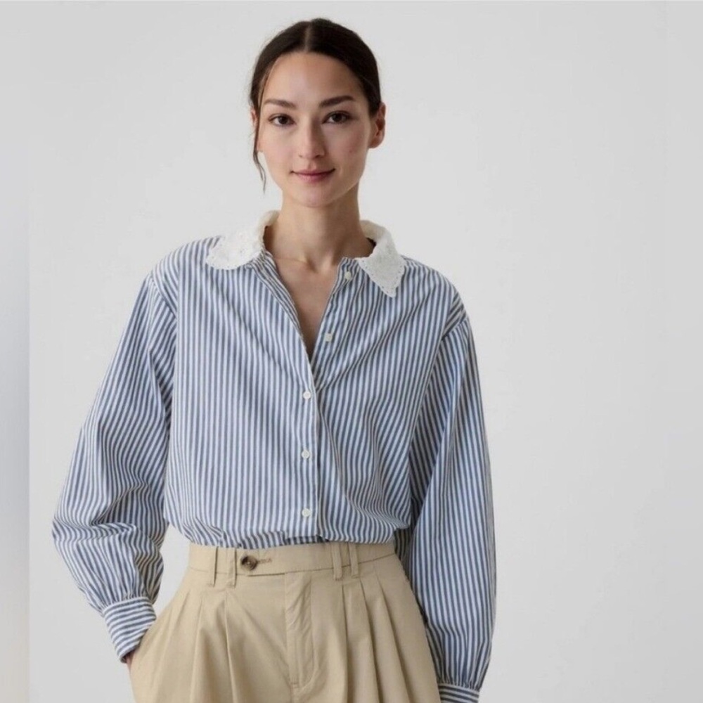 Gap × DÔEN Organic Cotton Eyelet Big blue stripe Shirt